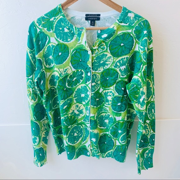 Lands' End Sweaters - Land’s End Lime print button up light sweater M